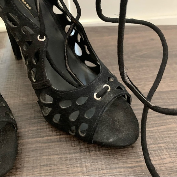 Zara black openwork wraparound lace up high heel sandals - Picture 6 of 12
